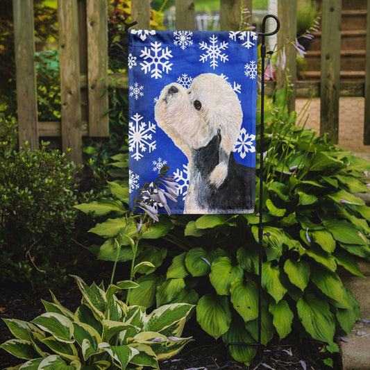 Dandie Dinmont Terrier Winter Snowflakes Holiday Garden Flag – Decorative Outdoor Yard Flag