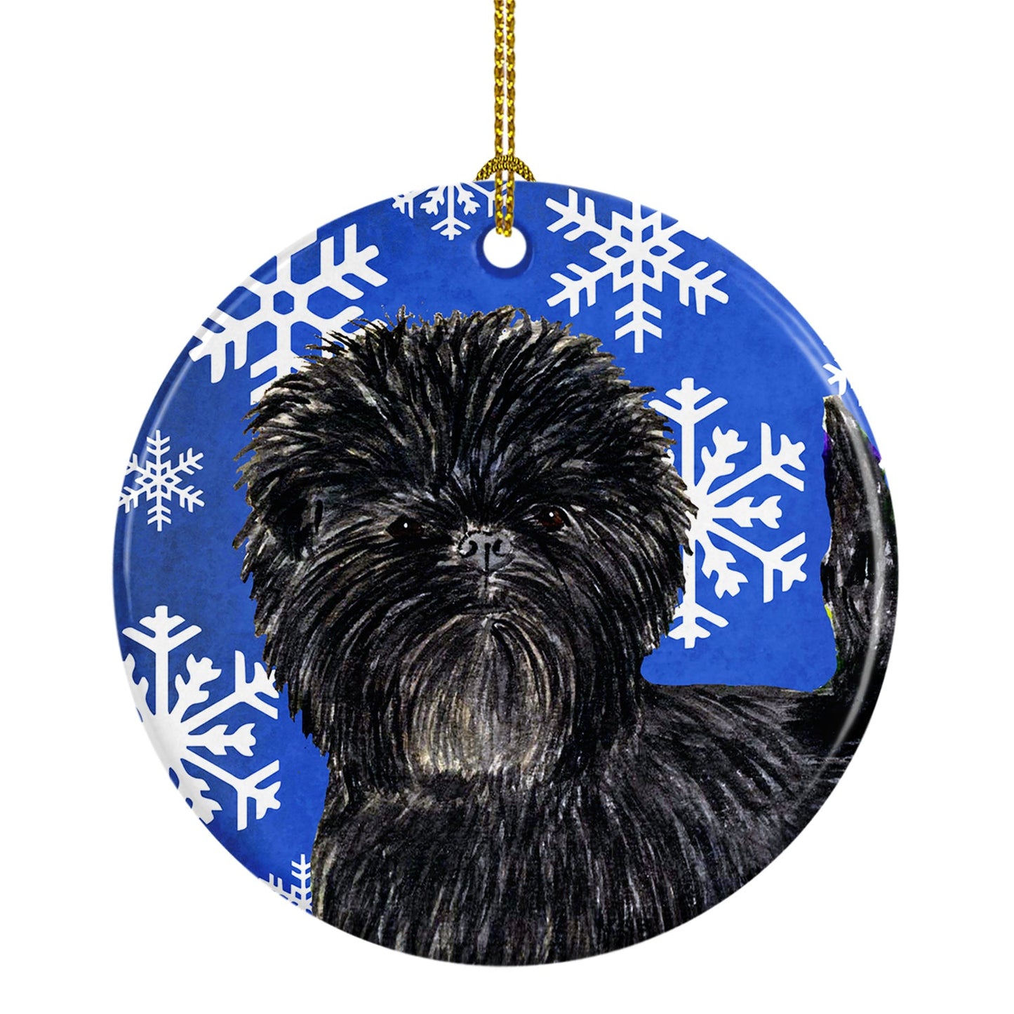 Affenpinscher Winter Snowflakes Holiday Christmas Ornament - Round Ceramic Ornament – Artist-Designed Keepsake Decoration SS4649