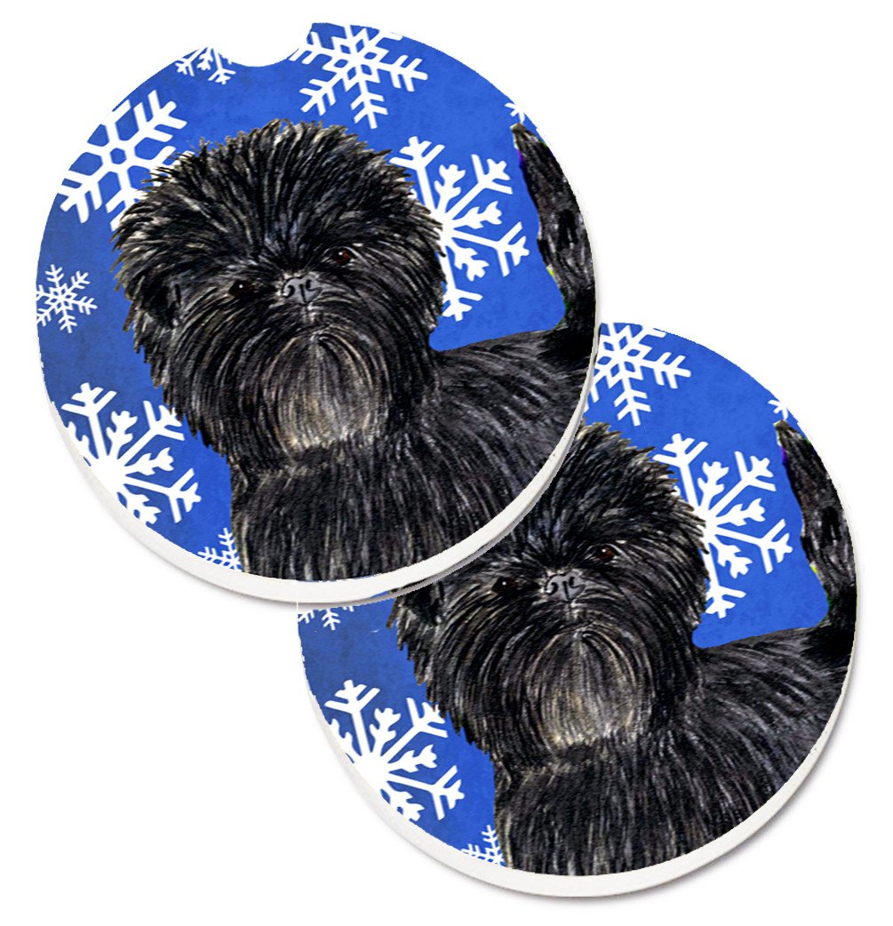 Affenpinscher Winter Snowflakes Holiday Car Coasters – Set of 2 - Absorbent Stone with Fun & Functional Artwork SS4649CARC