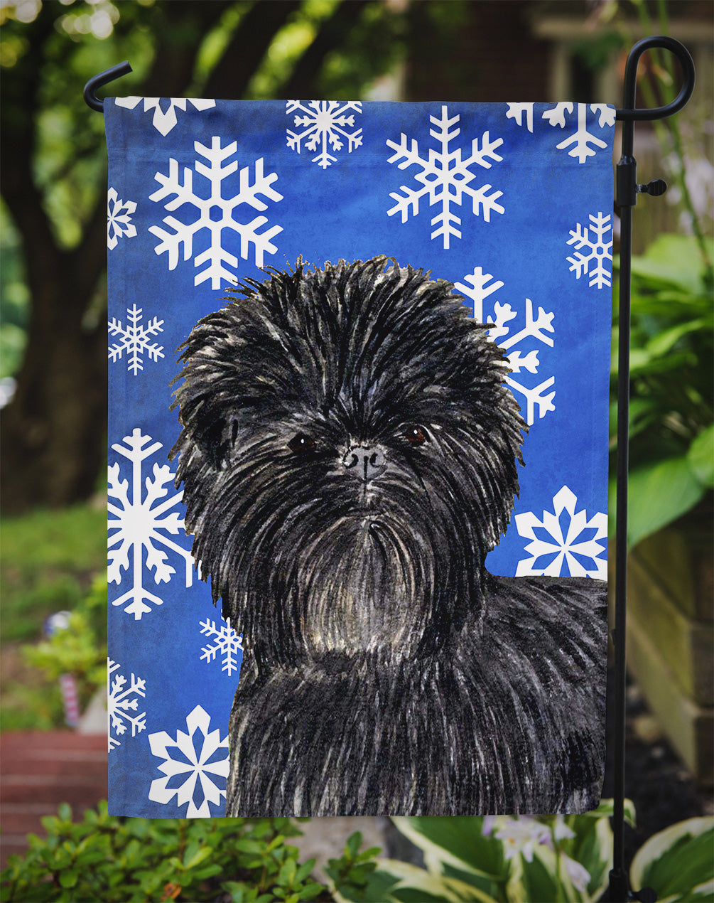 Affenpinscher Winter Snowflakes Holiday Garden Flag – Decorative Outdoor Yard Flag