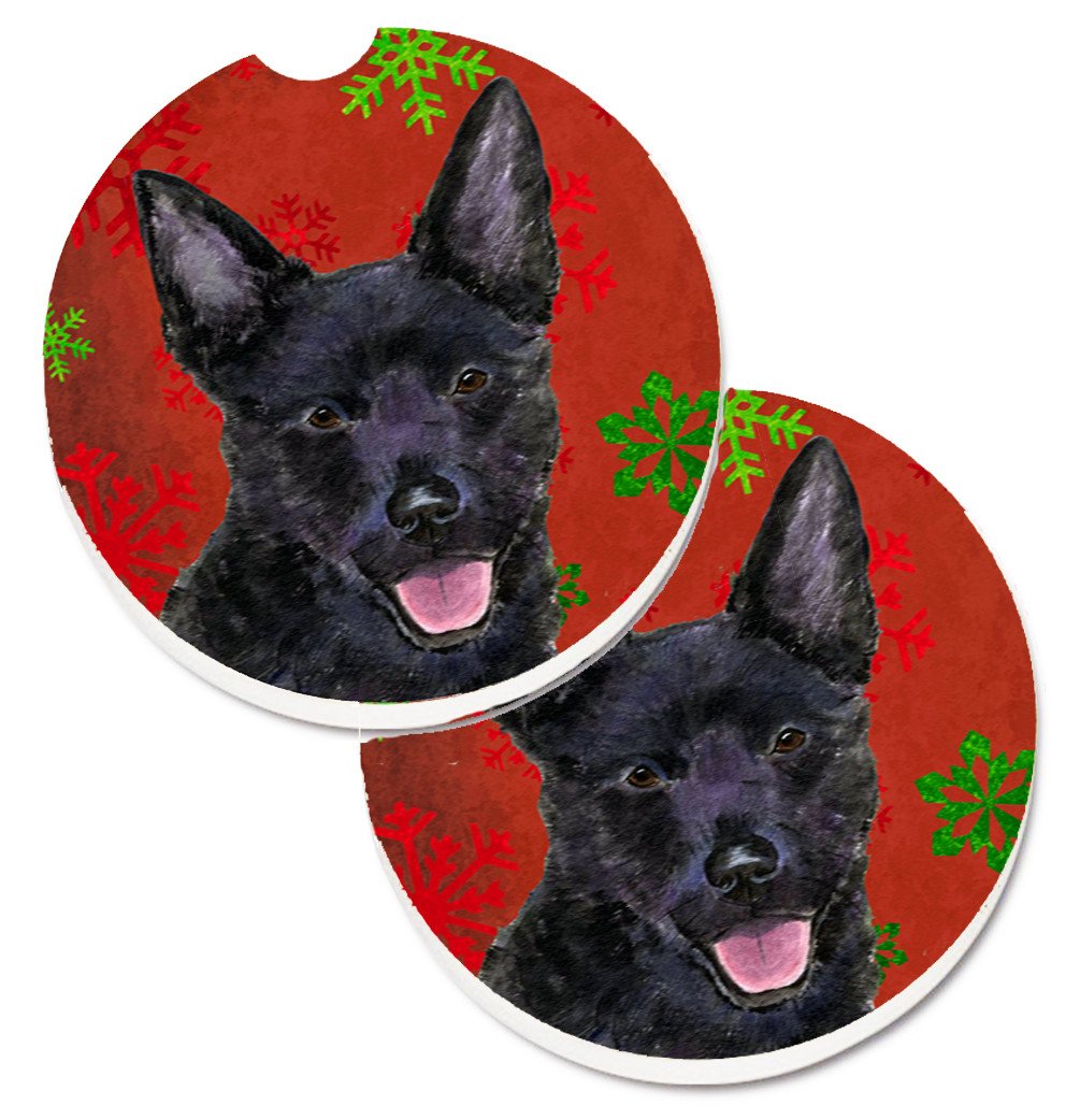 Australian Kelpie Red Green Snowflakes Christmas Car Coasters – Set of 2 - Absorbent Stone with Fun & Functional Artwork SS4705CARC