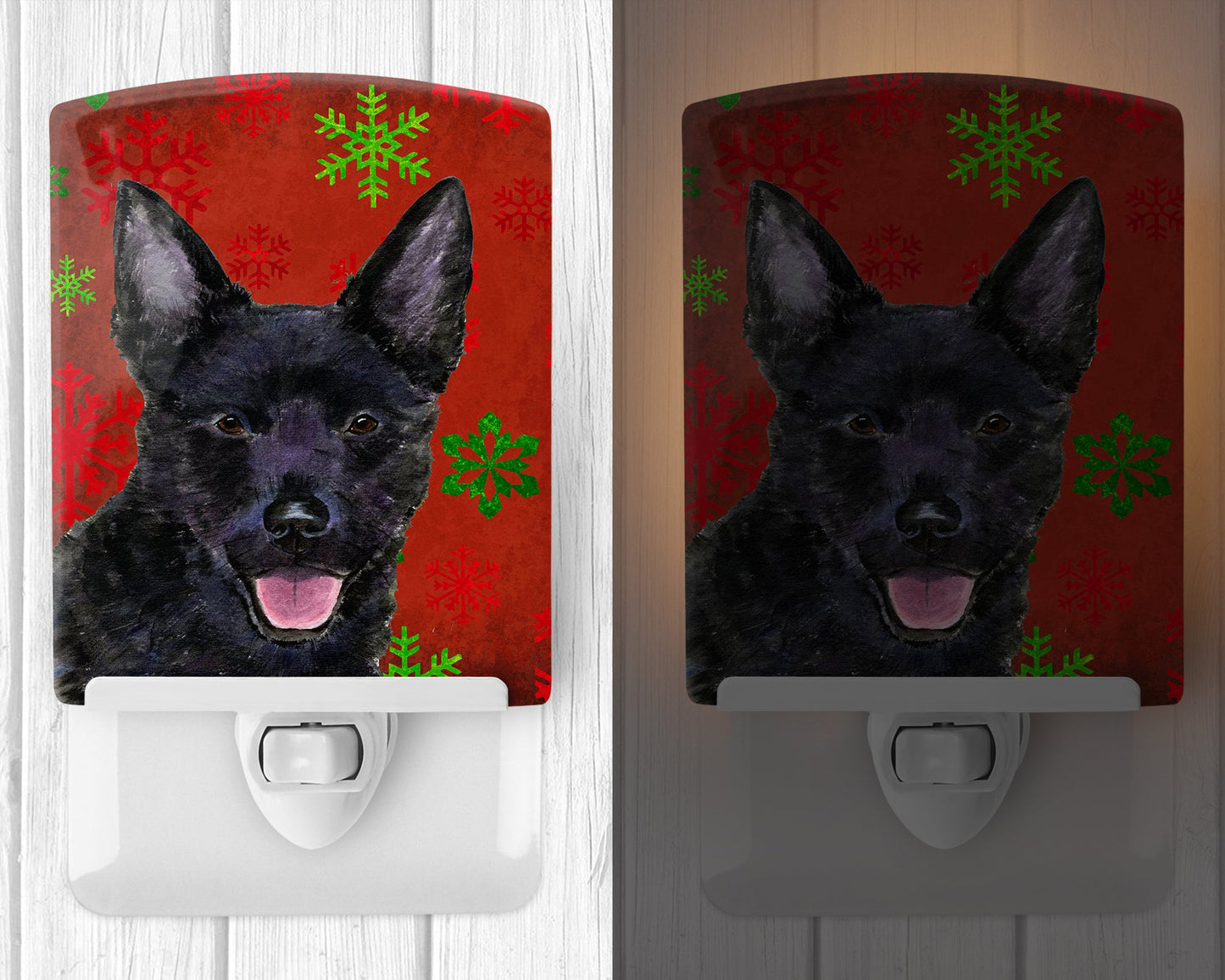 Australian Kelpie Red Green Snowflakes Christmas Ceramic Night Light SS4705CNL