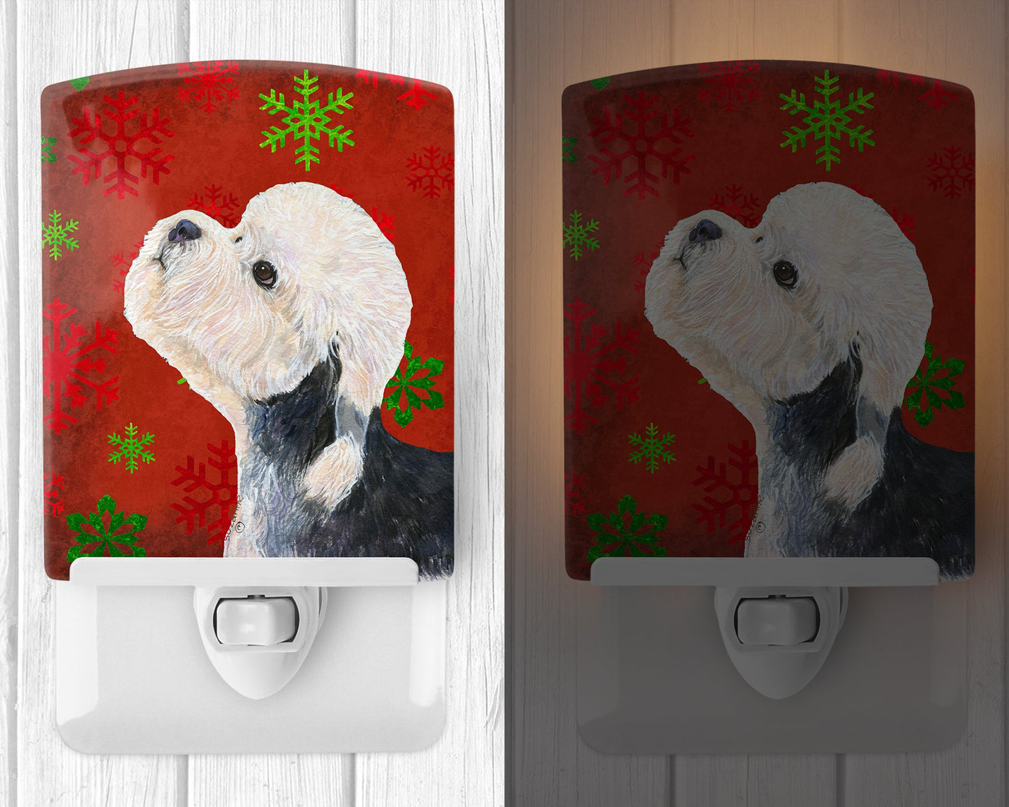 Dandie Dinmont Terrier Red Green Snowflakes Christmas Ceramic Night Light SS4710CNL