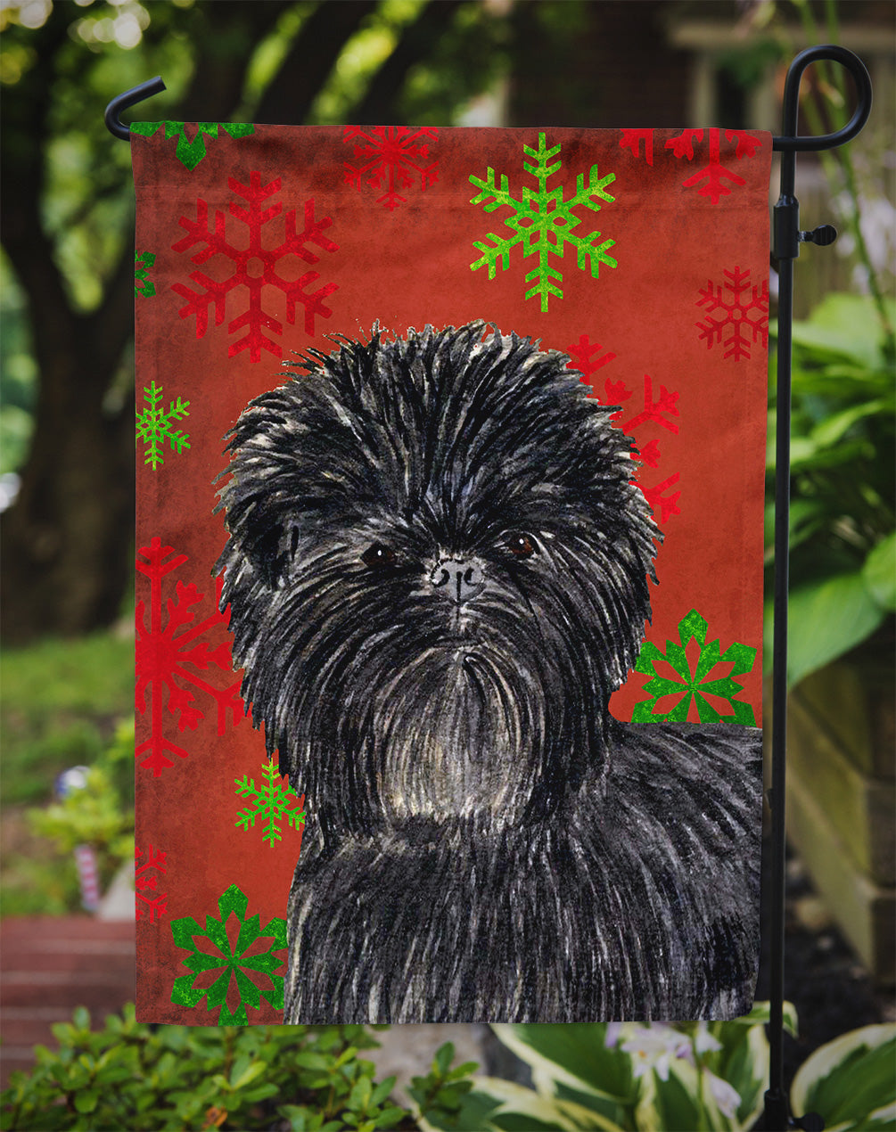 Affenpinscher Red Green Snowflakes Christmas Garden Flag – Decorative Outdoor Yard Flag