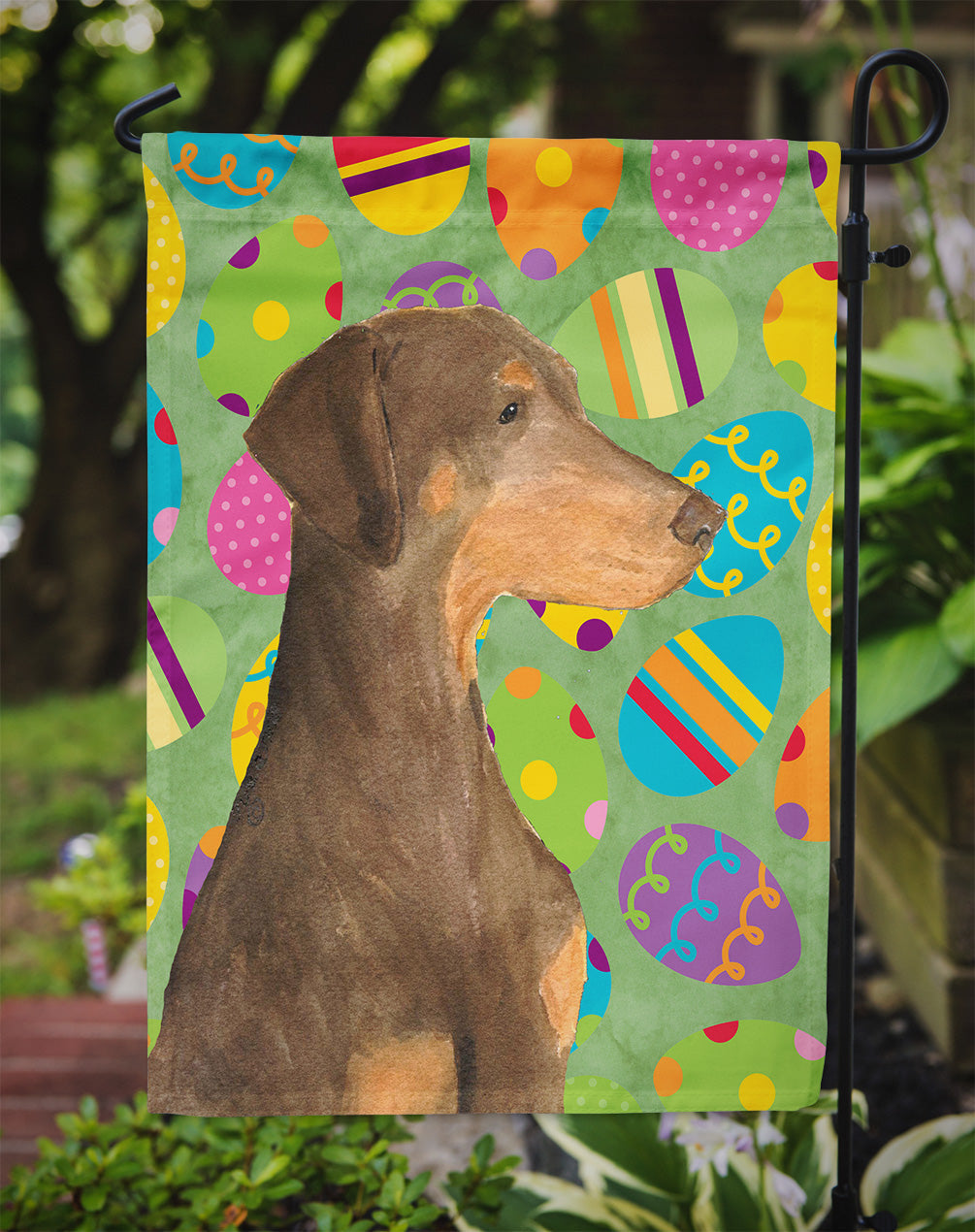 Doberman Easter Eggtravaganza Garden Flag - Outdoor Decorative Yard Flag