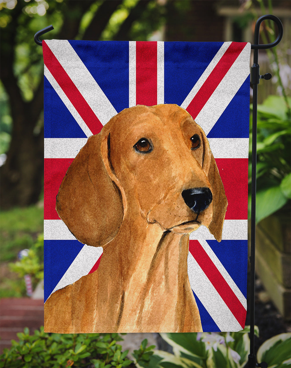 Dachshund with English Union Jack British Flag Garden Flag - Outdoor Decorative Yard Flag