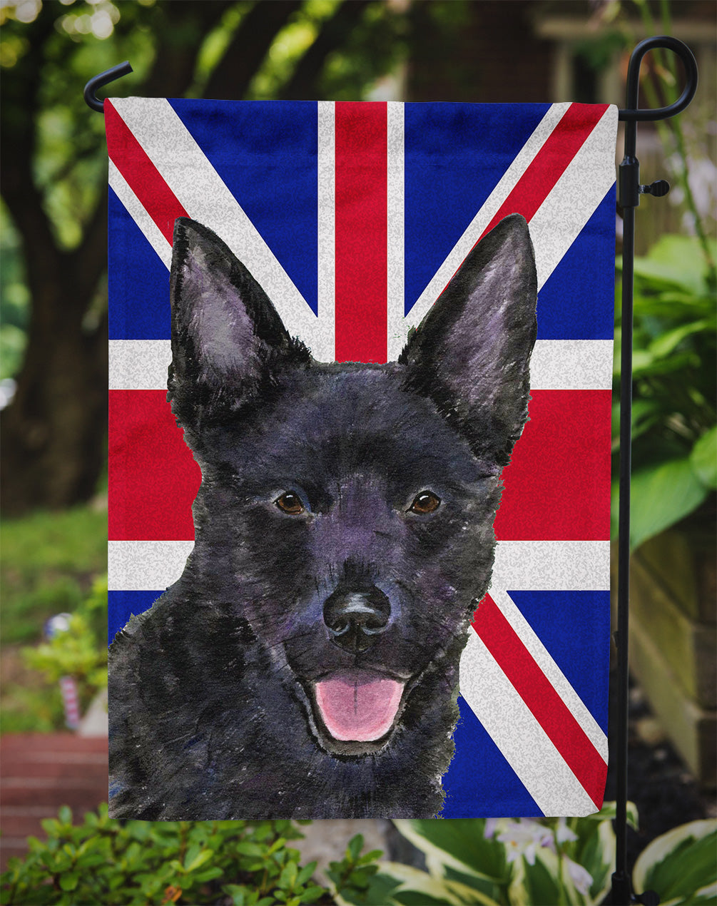 Australian Kelpie with English Union Jack British Flag Garden Flag – Decorative Outdoor Yard Flag SS4940GF