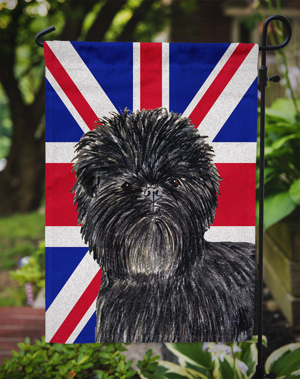 Affenpinscher with English Union Jack British Flag Garden Flag - Outdoor Decorative Yard Flag SS4953GF