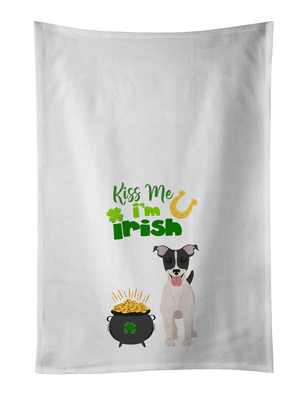 Black White Smooth Jack Russell Terrier St. Patrick's Day White Kitchen Towel Set of 2 Dish Towels