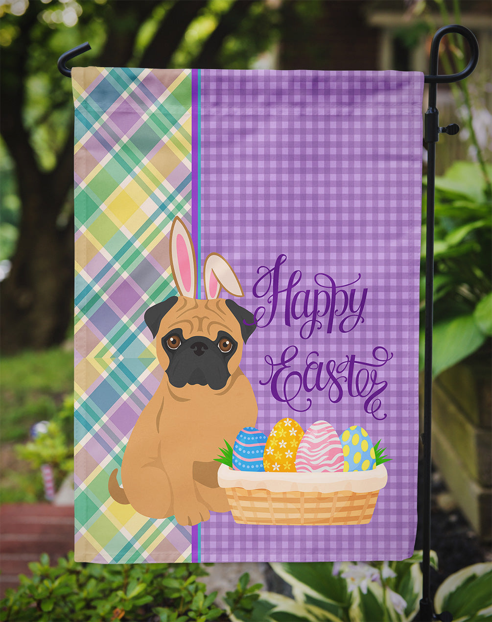 Apricot Pug Easter Garden Flag – Decorative Outdoor Yard Flag
