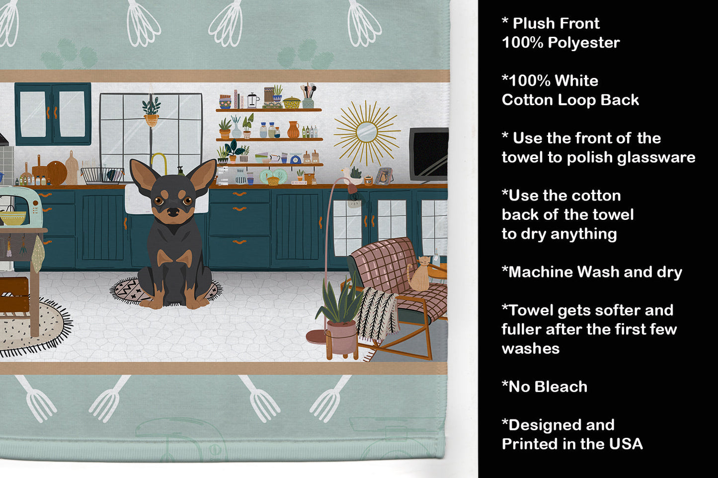 Black and Tan Chihuahua in the Kitchen Kitchen Towel