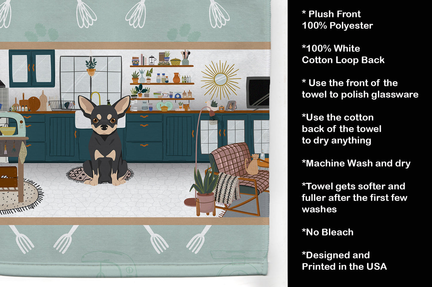 Black and Cream Chihuahua in the Kitchen Kitchen Towel