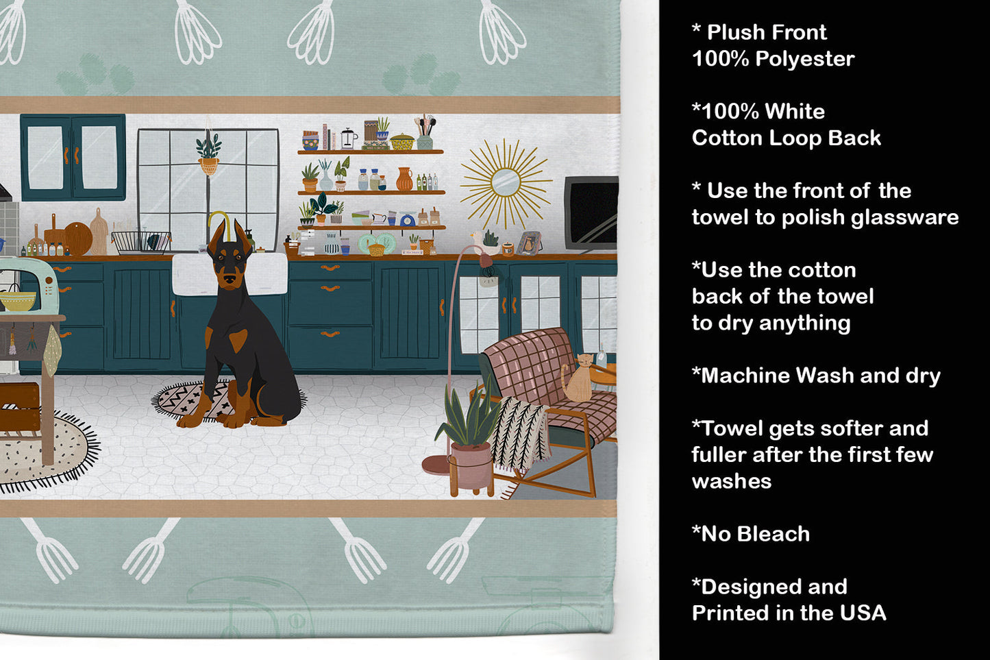 Black and Tan Doberman Pinscher in the Kitchen Kitchen Towel
