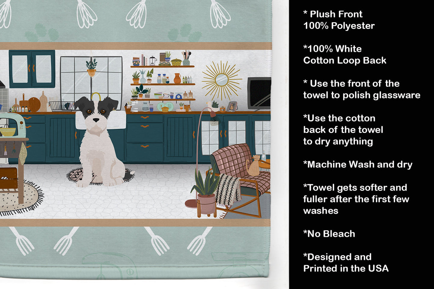 Black White Wirehair Jack Russell Terrier in the Kitchen Kitchen Towel