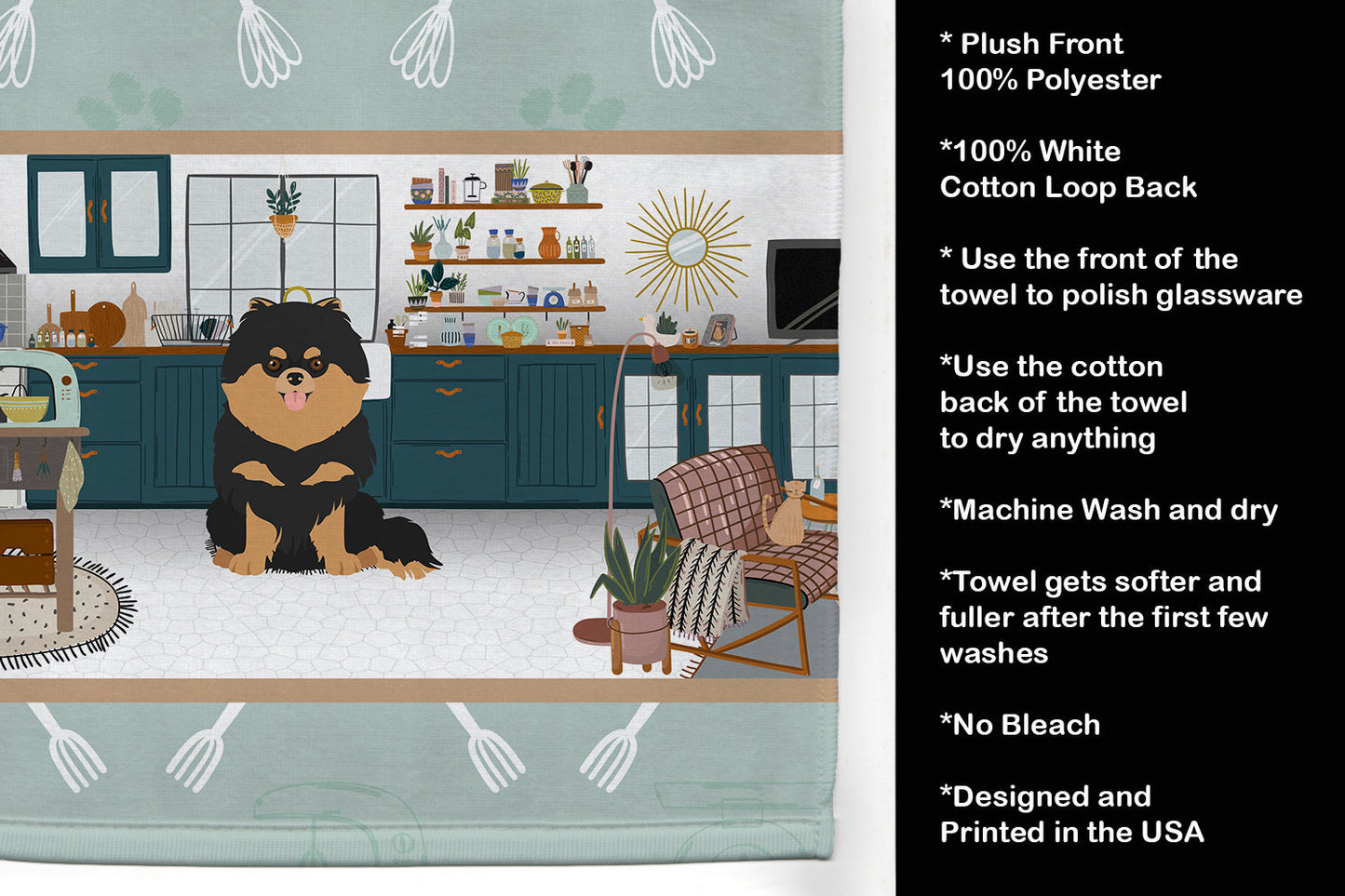 Black and Tan Pomeranian in the Kitchen Kitchen Towel
