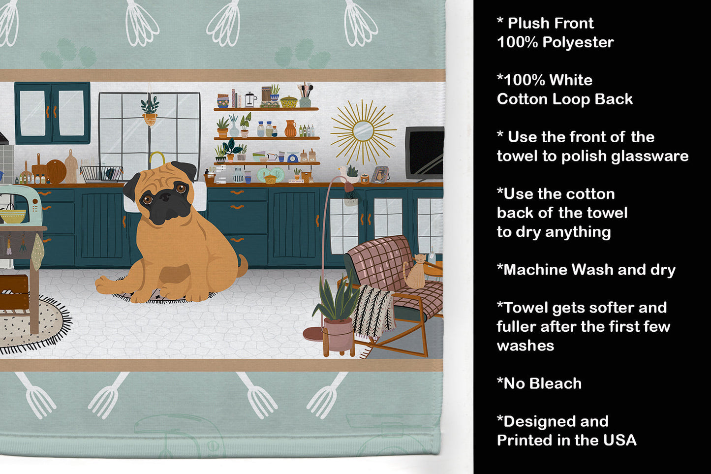 Apricot Pug in the Kitchen Kitchen Towel