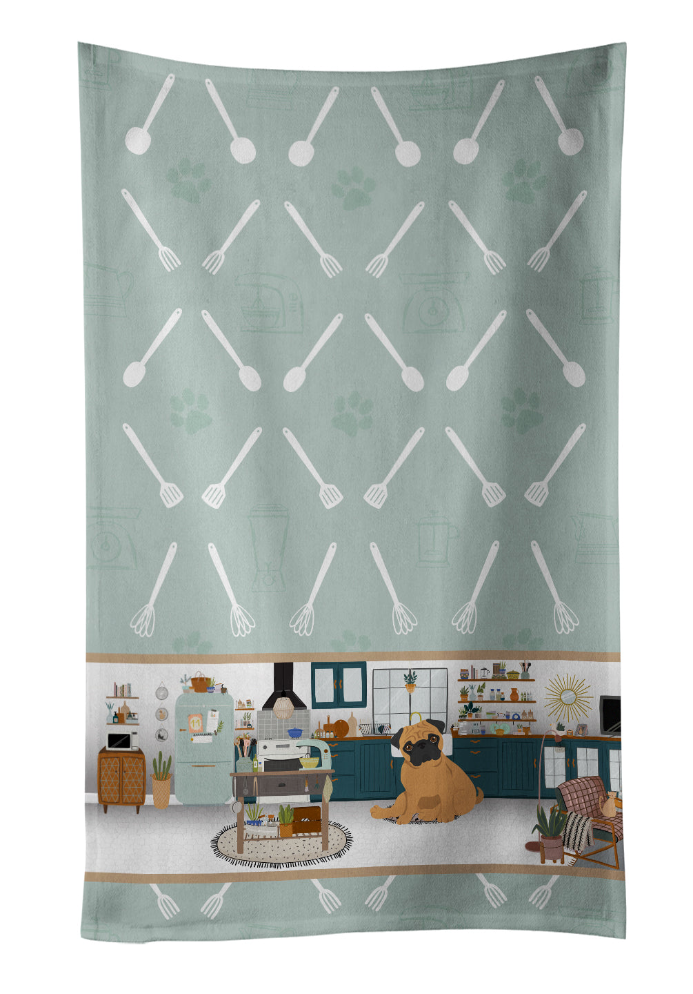 Apricot Pug in the Kitchen Kitchen Towel