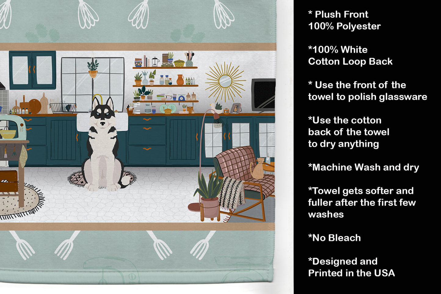 Black Siberian Husky in the Kitchen Kitchen Towel