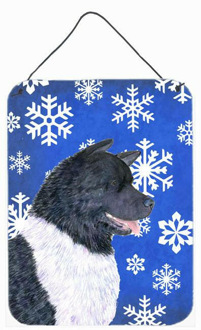 Akita Winter Snowflakes Holiday Aluminium Metal Wall or Door Hanging Prints