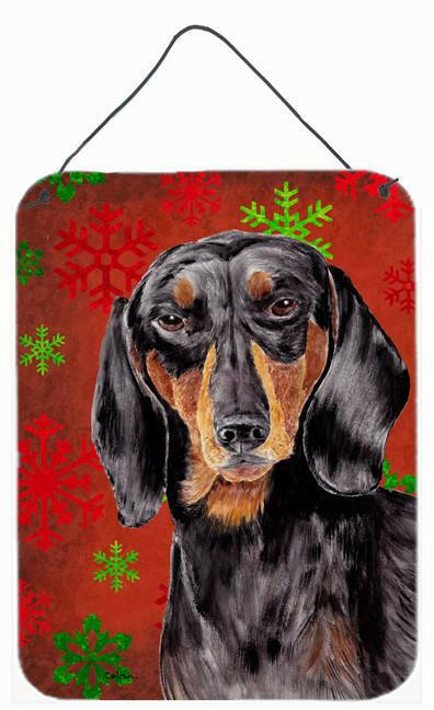 Dachshund Red Snowflakes Holiday Christmas Metal Wall or Door Hanging Prints