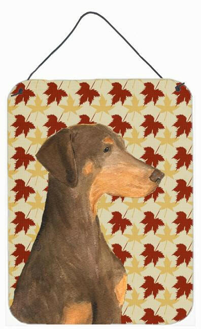 Doberman Fall Leaves Portrait Aluminium Metal Wall or Door Hanging Prints