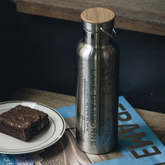 Lake D'Arbonne - Louisiana Engraved Map Bottle with Bamboo Top