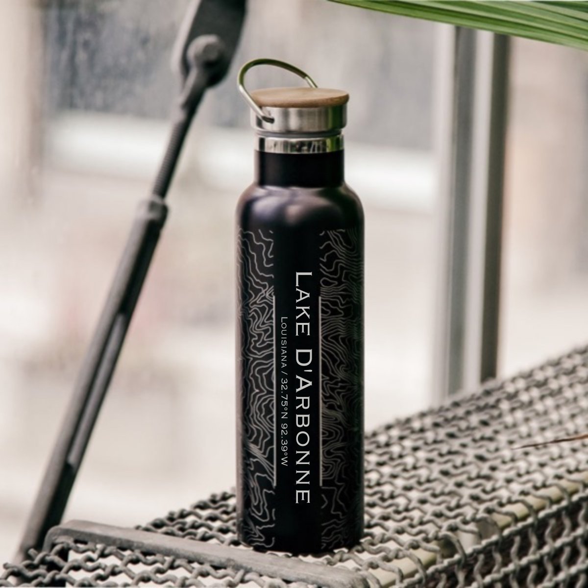 Lake D'Arbonne - Louisiana Engraved Map Bottle with Bamboo Top in