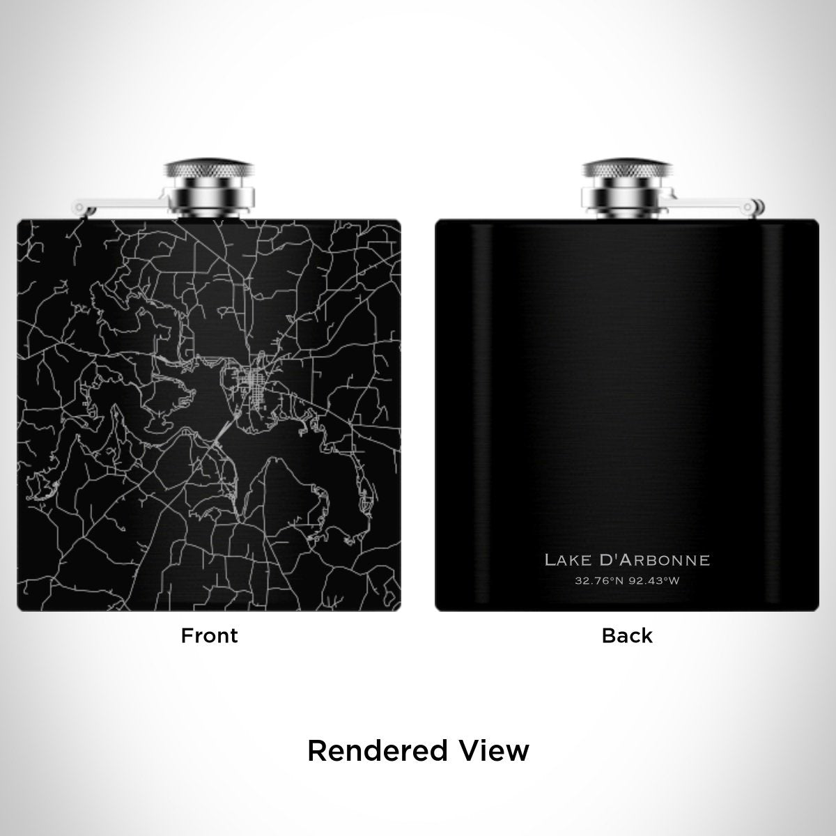 Lake D'Arbonne - Louisiana Engraved Map Hip Flask in Matte Black