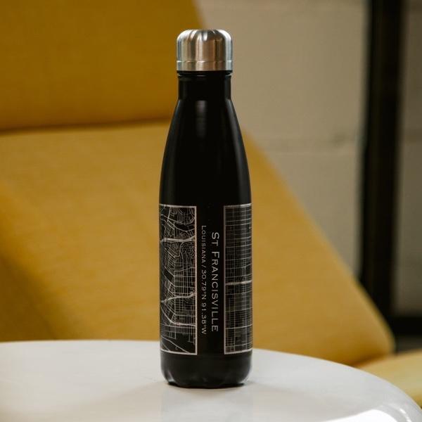 St Francisville - Louisiana Map Insulated Bottle in Matte Black