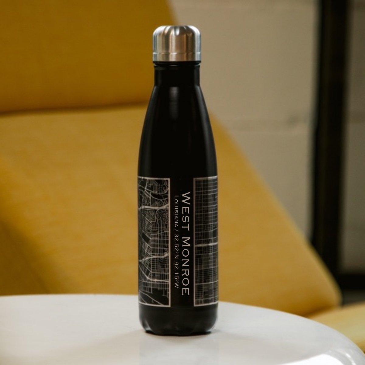 West Monroe - Louisiana Engraved Map Insulated Bottle in Matte Black