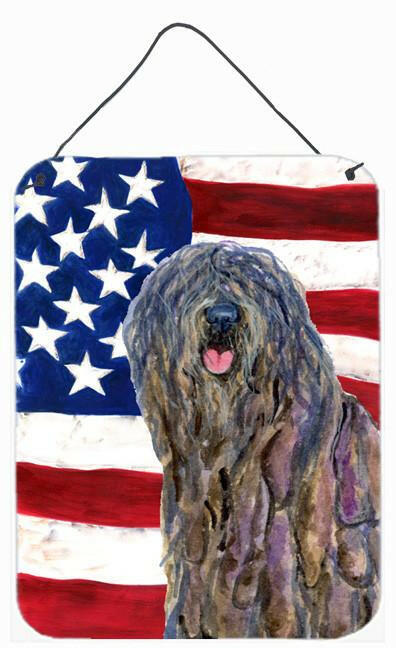 USA American Flag with Bergamasco Sheepdog Wall or Door Hanging Prints