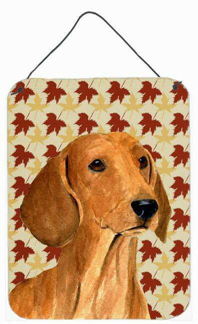 Dachshund Fall Leaves Portrait Aluminium Metal Wall or Door Hanging Prints