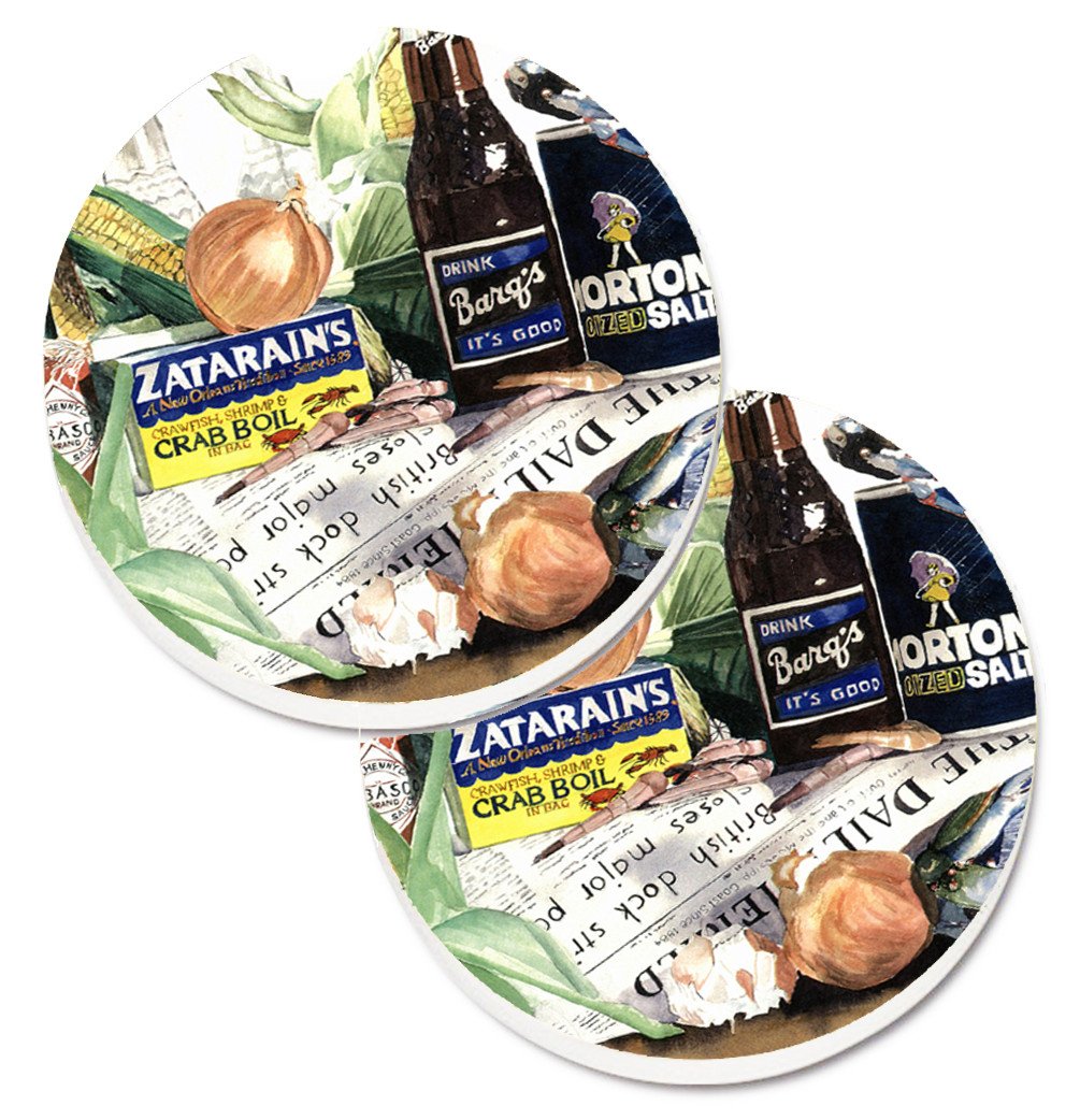 Barq's, Crabs, and spices Car Coasters – Set of 2 - Absorbent Stone with Fun & Functional Artwork 1002CARC