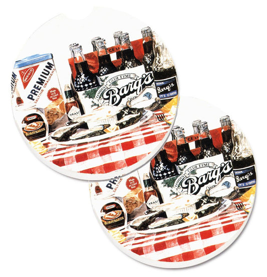 Barq's oysters Car Coasters – Set of 2 - Absorbent Stone with Fun & Functional Artwork 1004CARC