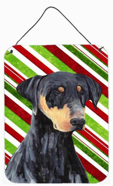 Doberman Candy Cane Holiday Christmas Aluminium Wall or Door Hanging Prints
