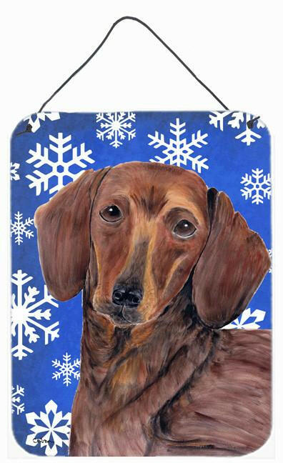 Dachshund Winter Snowflakes Holiday Aluminium Metal Wall or Door Hanging Prints
