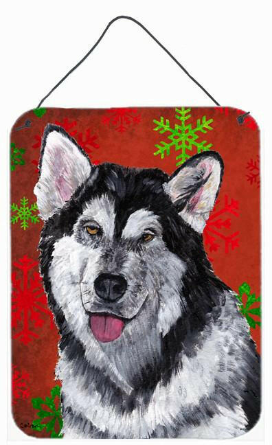 Alaskan Malamute Red Snowflakes Holiday Christmas  Wall or Door Hanging Prints SC9492DS1216