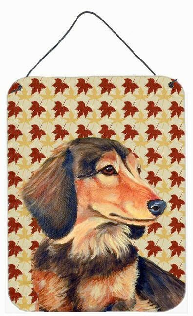 Dachshund Fall Leaves Portrait Aluminium Metal Wall or Door Hanging Prints