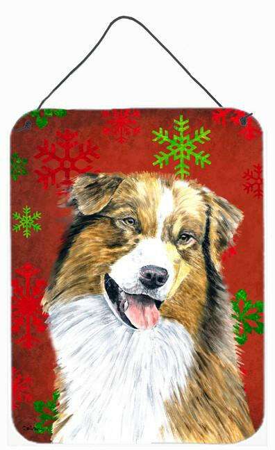 Australian Shepherd Red Snowflakes Holiday Christmas Wall Door Hanging Prints