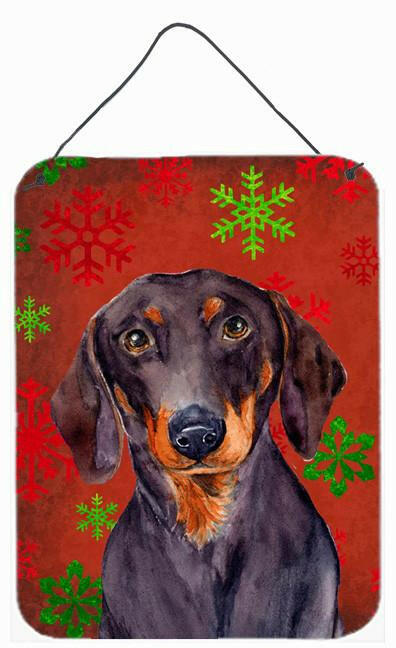Dachshund Red and Green Snowflakes Christmas Wall or Door Hanging Prints