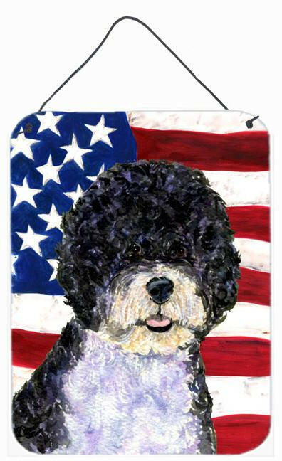 USA American Flag with Portuguese Water Dog Wall or Door Hanging Prints