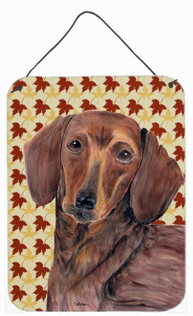 Dachshund Fall Leaves Portrait Aluminium Metal Wall or Door Hanging Prints