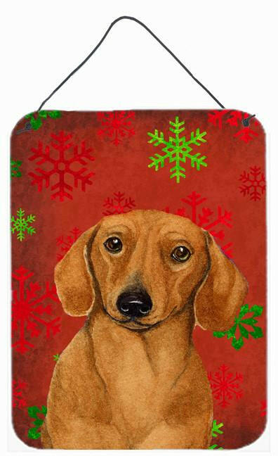 Dachshund Red and Green Snowflakes Christmas Wall or Door Hanging Prints