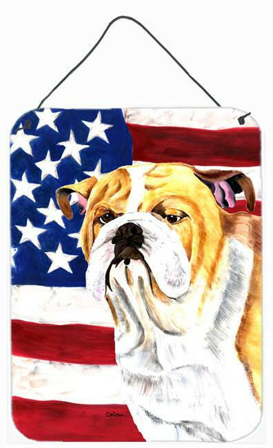 USA American Flag with Bulldog English Wall or Door Hanging Prints