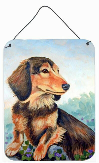 Dachshund chocolate and tan Long Haired Aluminium Wall or Door Hanging Prints