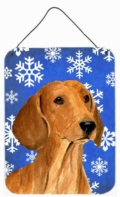 Dachshund Winter Snowflakes Holiday Aluminium Metal Wall or Door Hanging Prints