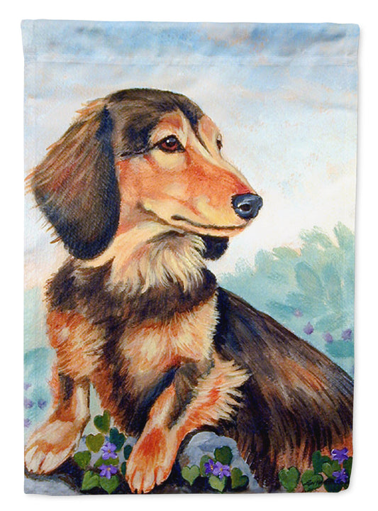 Dachshund chocolate and tan Long Haired Garden Flag – Decorative Outdoor Yard Flag
