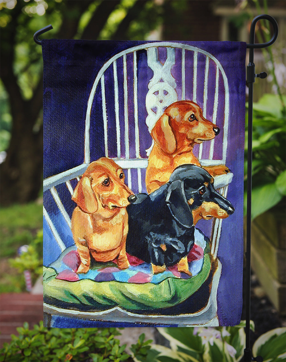 Dachshunds Two Red and a Black and Tan Garden Flag – Decorative Outdoor Yard Flag