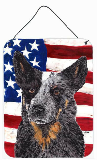 USA American Flag with Australian Cattle Dog Wall or Door Hanging Prints