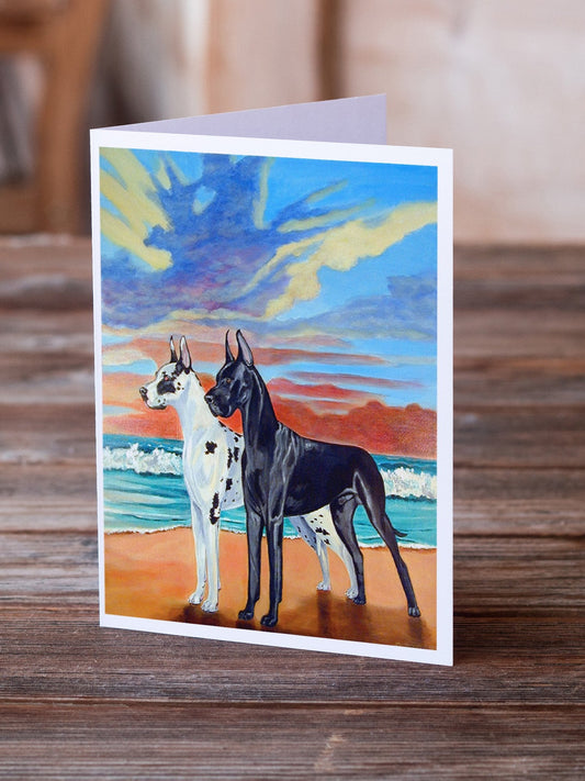 At sunset Great Dane Harlequin and Black Greeting Cards and Envelopes Pack of 8